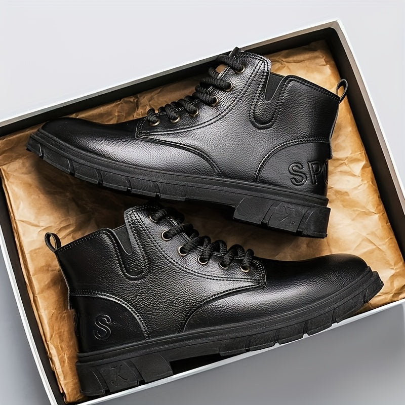 Plus Size Men's Short Lace-Up Motorcycle Boots - Casual Street Style