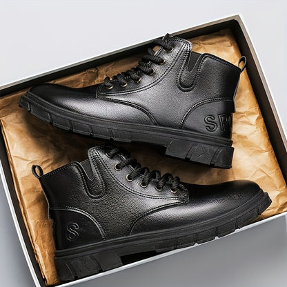 Plus Size Men's Short Lace-Up Motorcycle Boots - Casual Street Style