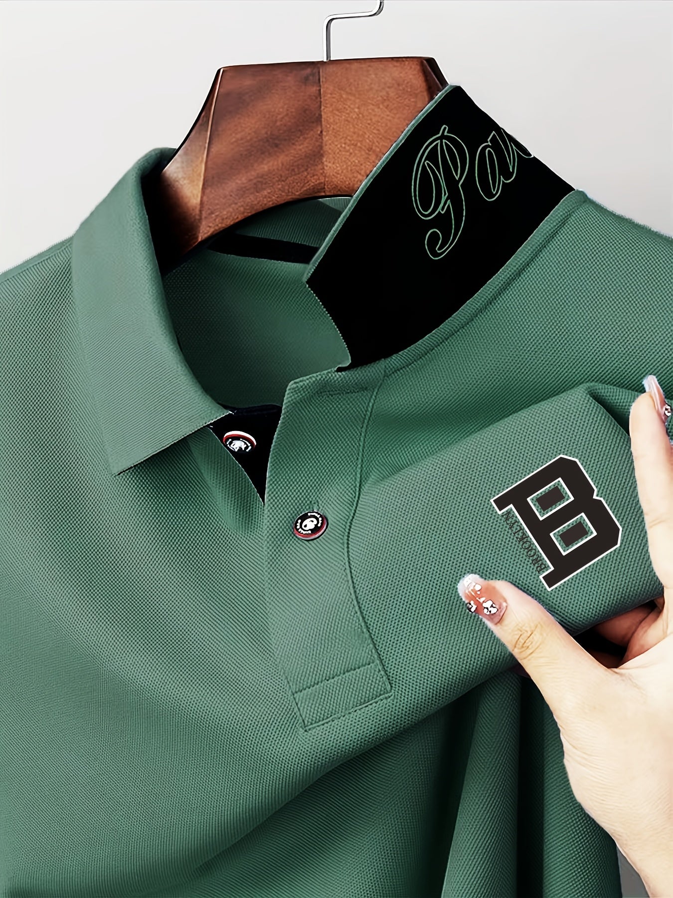 Men'S Fashion Short-Sleeve POLO Shirt | Contrast Rib-Knit Collar with 3D High-Frequency Print | Casual Style, Regular Fit, Summer Season - ayq