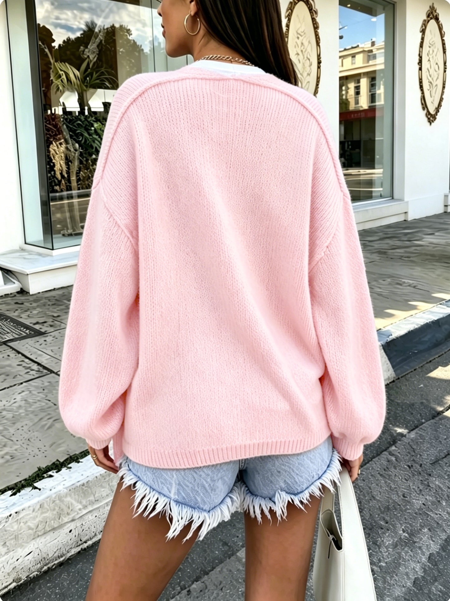 Elegant Lantern Sleeve Cardigan for Spring and Fall - Medium Stretch