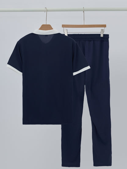 Men's Casual Two-Piece Set - Stretch Comfort Fabric - Suitable for Spring/Autumn Seasons - ayq