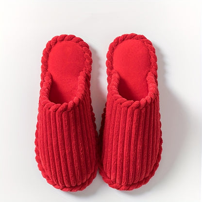 Jialiya Red Festive Simple Slippers - Warm, Versatile Winter Footwear for Women, Perfect for Outdoor Walks and Indoor Home Use, Minimalist and Stylish Design with a touch of Elegance.