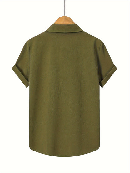 Boys' Casual Short Sleeve Solid Color Shirt with Stretch Fabric