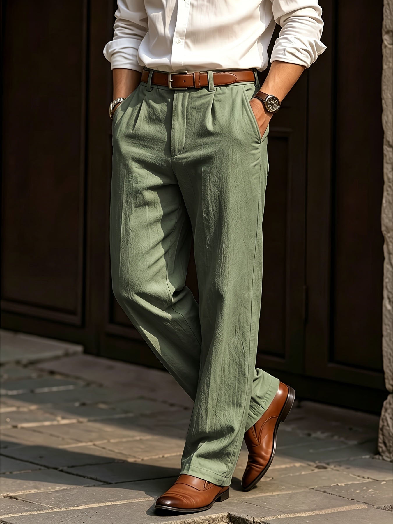 Men's Linen Casual Trousers, Lightweight Breathable All-Season