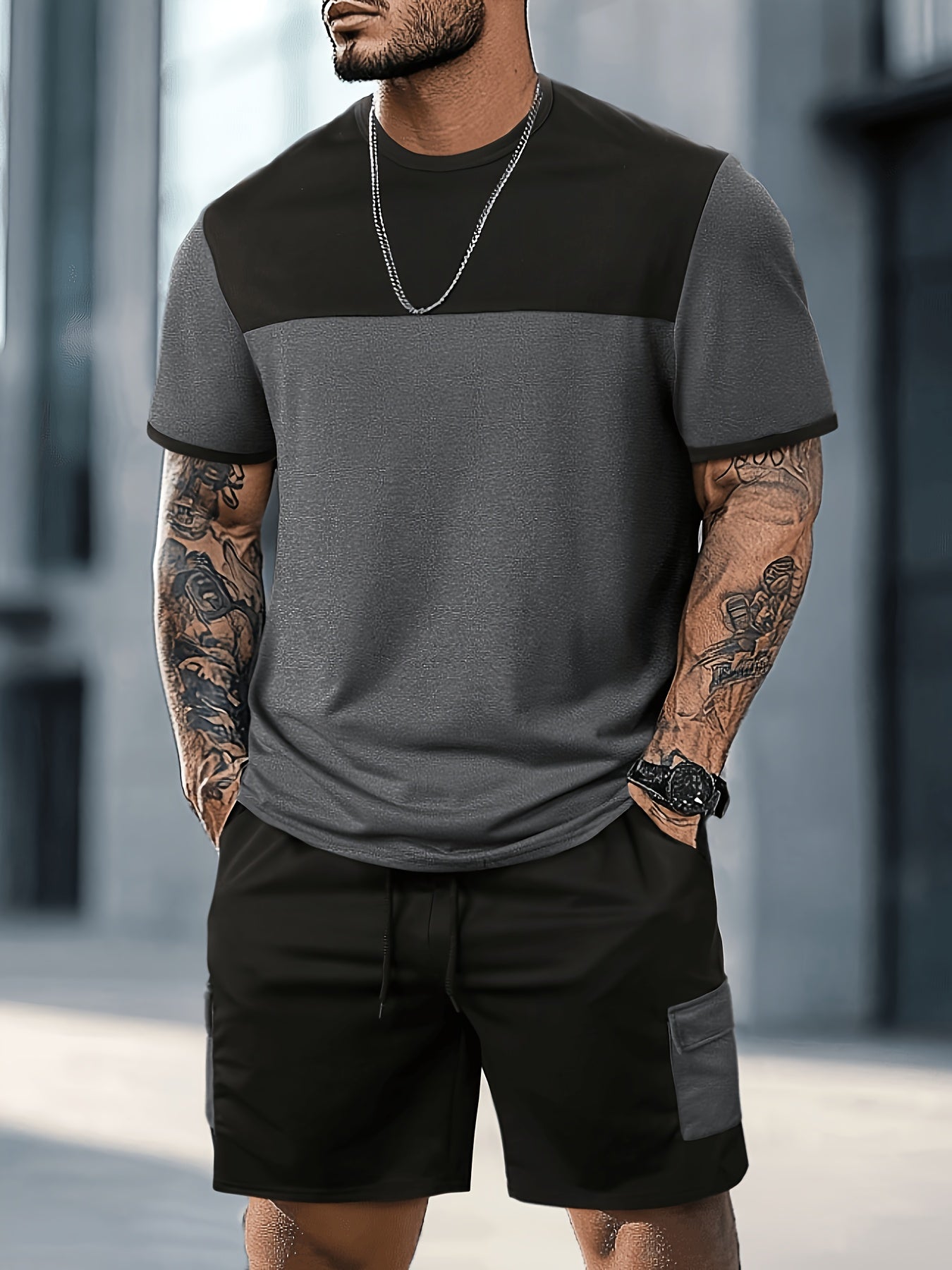 Men's Casual Summer Crew Neck T-Shirt & Drawstring Shorts Set