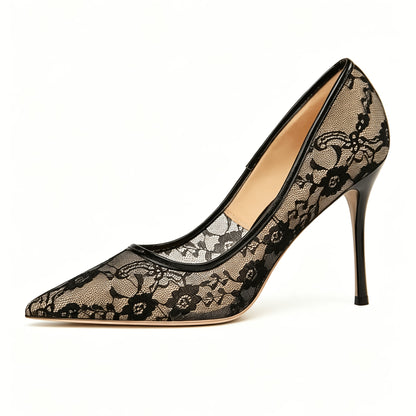 Women’s Mesh Lace Stiletto Heels Pointed Toe Elegant Dress Shoes