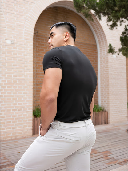 Men's Quick-Dry Gym T-Shirt - Muscle Crew Neck Workout Shirt, Stretch Athletic Tee for Weightlifting, Running, Training - Non-See-Through Muscle Builder Top (Hand Wash/Dry Clean) - Ideal for Gym  Casual Outfits, Gym Shirt, A