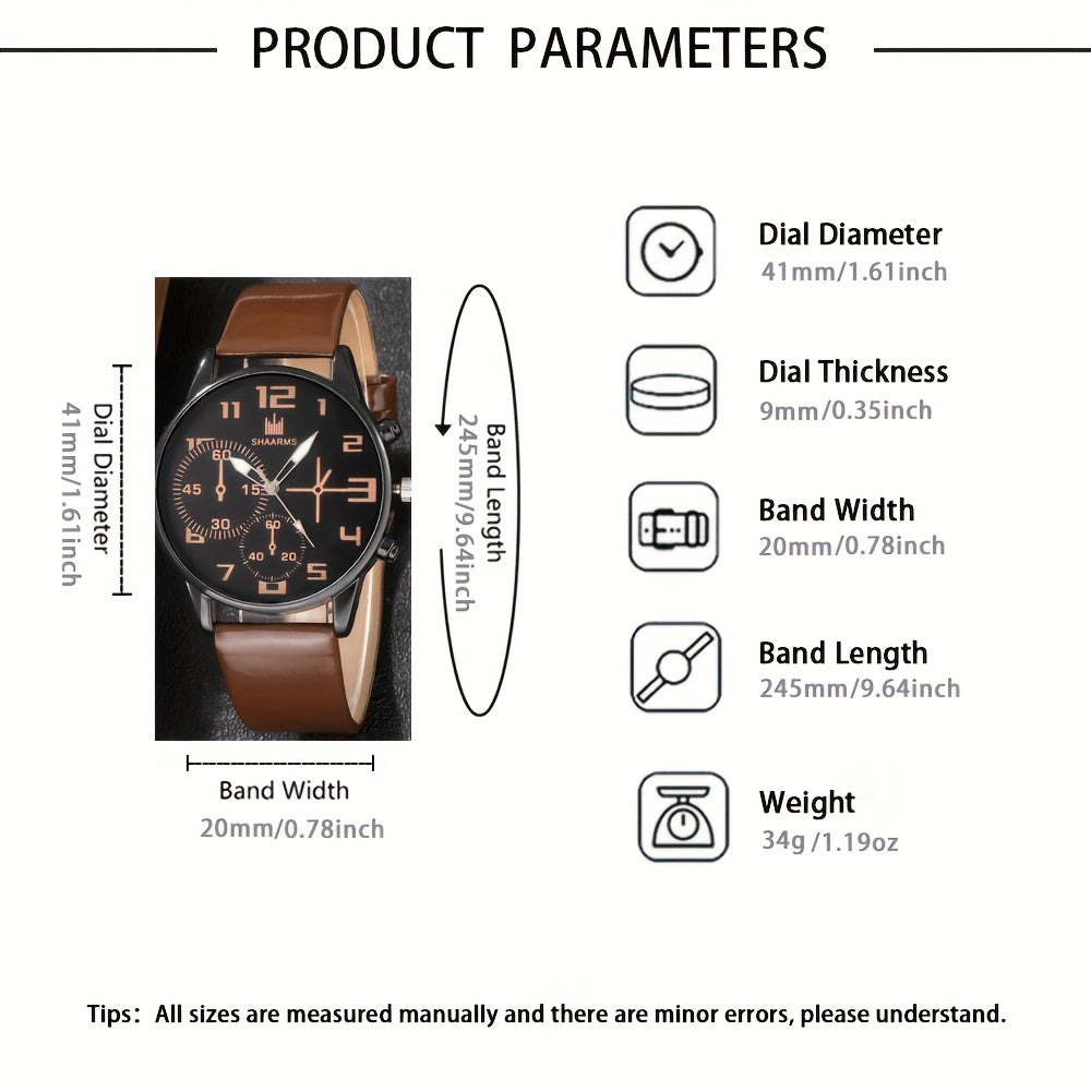 5pcs Men's Fashion Quartz Watch and Bracelet Set