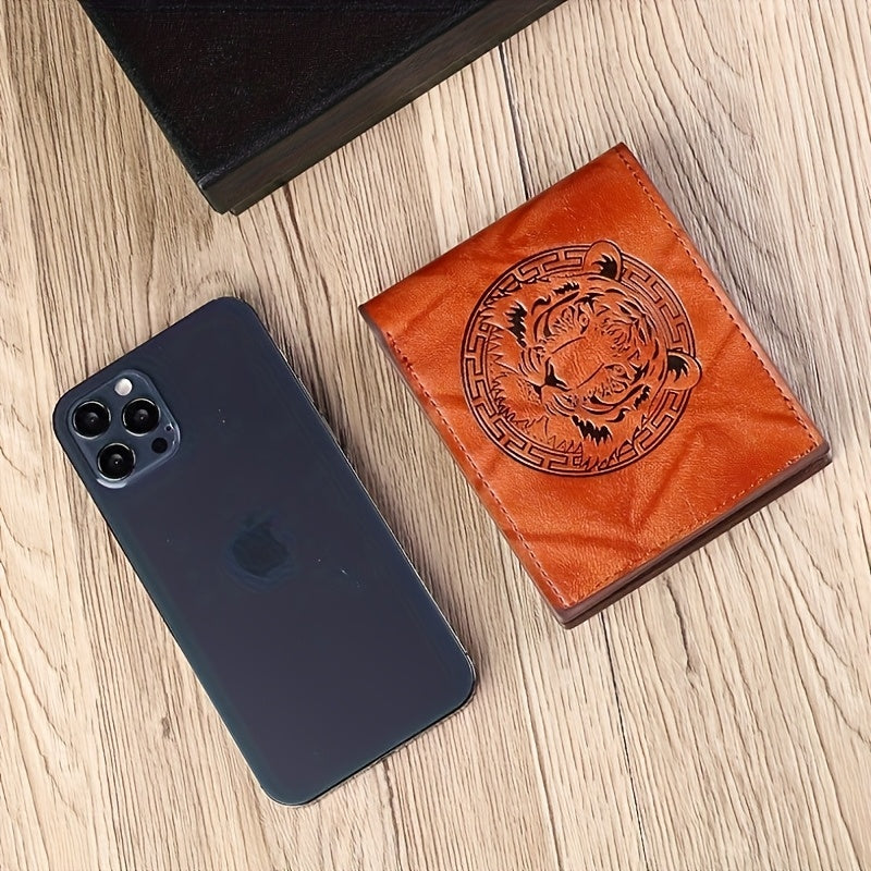 1pc of PU Leather 2-fold Wallet, Men's Money Clip with Animal Pattern Embossing, Suitable for Storing IDs, Credit Cards, and Coins, an Ideal Gift, Slim and Lightweight Coin Purse, Available in Black, Brown, and Coffee Colors