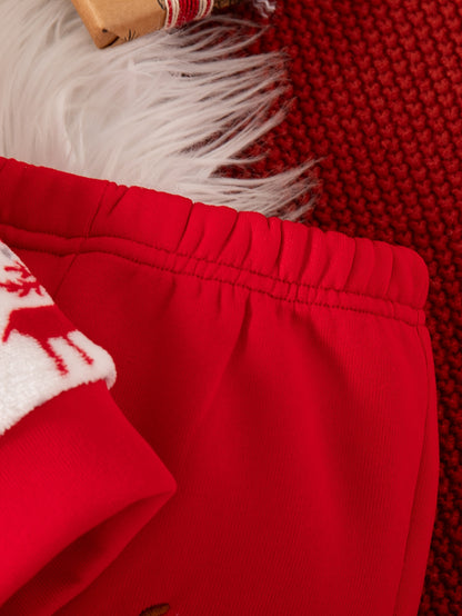 Boys' Casual Christmas Pattern Embroidery Design Regular Fit Hooded Long Sleeve Sweatshirt and Pants Set Fleece Jacket Outfit for Autumn/Winter, Perfect for Outdoor