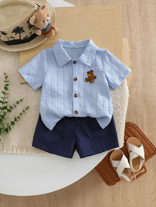 Baby Boy Spring/Summer 2-Piece Shirt & Shorts Set with Bear Applique