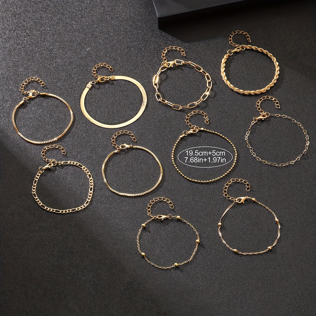 10pcs Elegant Golden Women's Stackable Chain Bracelets