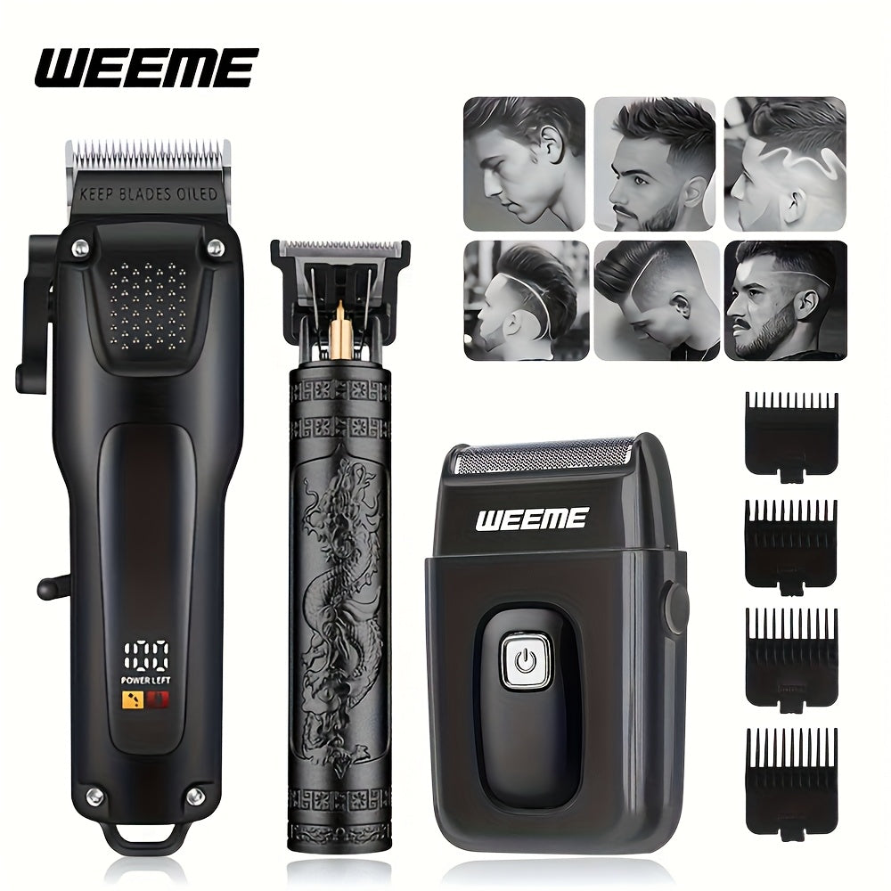 WEEME 2pcs/3pcs Grooming Kit Electric Hair Clipper + Beard Trimmer + Shaver + Nose Hair Trimmer, USB Rechargeable with LCD Display | Perfect Gift for Dad, Husband, Boyfriend (Father's Day/Birthday) - ayq