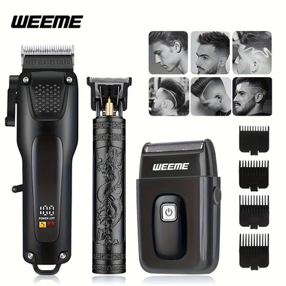 WEEME 2pcs/3pcs Grooming Kit Electric Hair Clipper + Beard Trimmer + Shaver + Nose Hair Trimmer, USB Rechargeable with LCD Display | Perfect Gift for Dad, Husband, Boyfriend (Father's Day/Birthday) - ayq