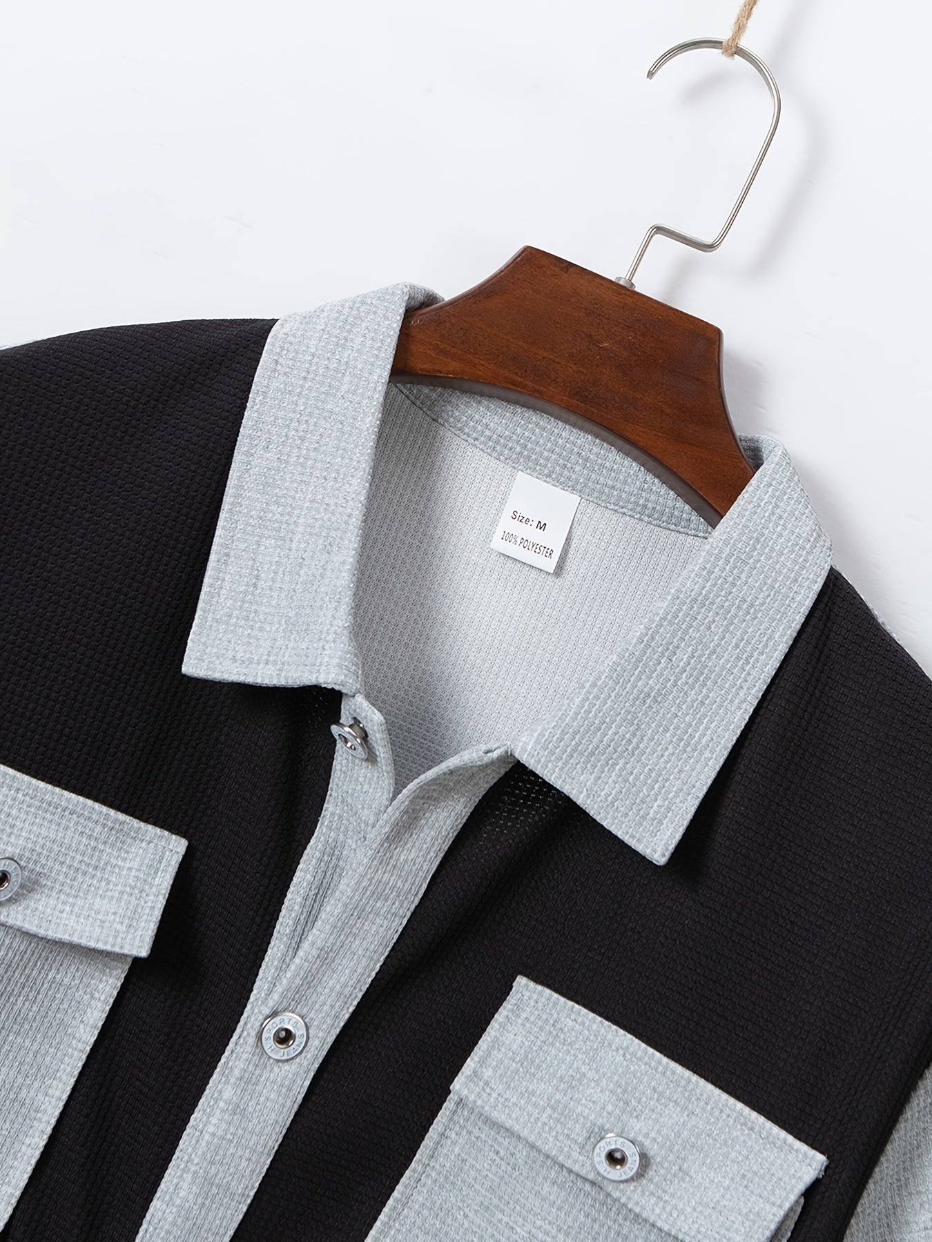 Men's Summer Two-Piece Set, Waffle Fabric Contrast Color with Pockets Short-Sleeved Shirt + Casual Trousers Suit, Leisure Light Business Vacation Daily Multiple Scenes
