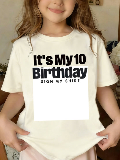 Girls' 10th Birthday Short Sleeve Cotton T-Shirt Casual Style