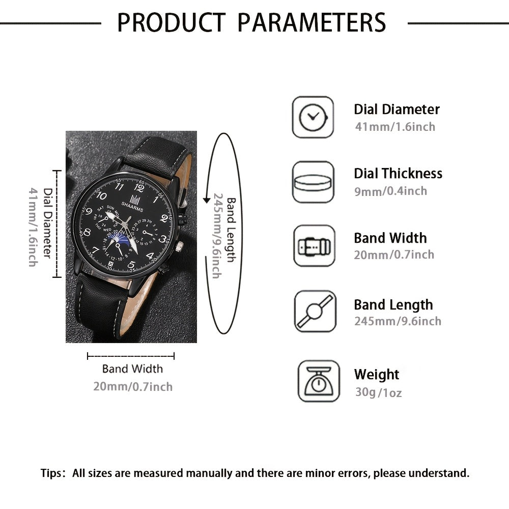 Stylish Men's 3pcs Set: Quartz Watch, Glasses & Wallet - Faux Leather Strap, Alloy Case, Digital Dial - Perfect for Gifts & Casual Attire