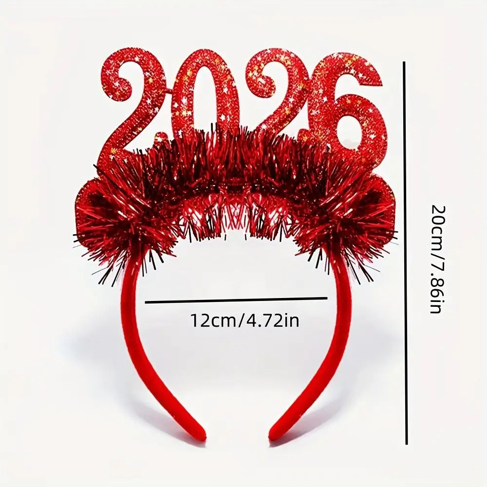 3-Pack, 2026 New Year's Eve Party Hair Accessories, Golden, Green, Red and White Holiday Glitter Headbands with Shiny Colorful Number Headdresses for Celebrations, Bars & Events, Party Accessories, Holiday Celebrations, Playf