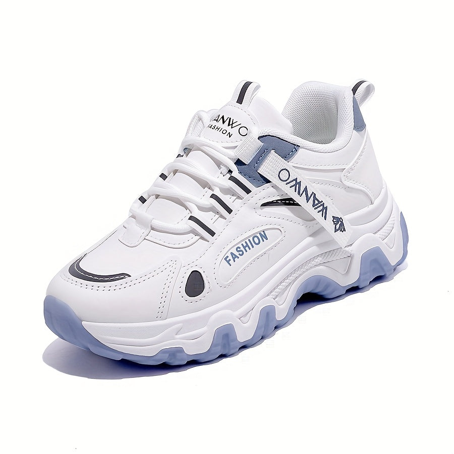 Women'S Fashion Sneakers - White Low-Top Lace-Up with Thick Sole, Stylish Tassel Detail, Lightweight All-Season Hiking and Walking Shoes, Casual Outdoor Footwear Trendy Casual Shoes Lightweight Footwear