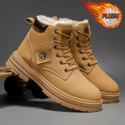 Men's Snow Sports Training Shoes for Autumn and Winter, Featuring a Plush-lined Thick Design for All-over Comfort. Soft, Light Beige-friendly, and Thickly Insulated for Warmth, Suitable for Various Winter Leisure Activities.