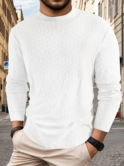 Men'S Long-Sleeve T-Shirt with a Half-High Collar, Casual Jacquard Base Layer for Outerwear, Stylish And High-Quality Top for Autumn And Winter