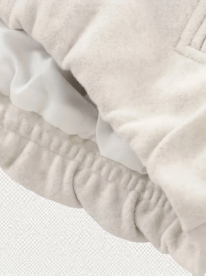 Women'S Elegant Pilot Jacket - Beige Bomber Style Short Coat with Pockets, Zip-Up, Long Sleeves, Loose Fit for Casual & Weekend Wear, Casual Wear Jacket | Bomber Jacket | Polyester Fabric