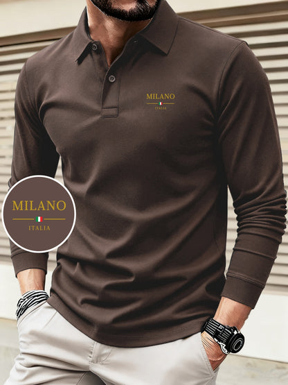 Men's Autumn/Winter Long Sleeve Polo Shirt with Geometric Print