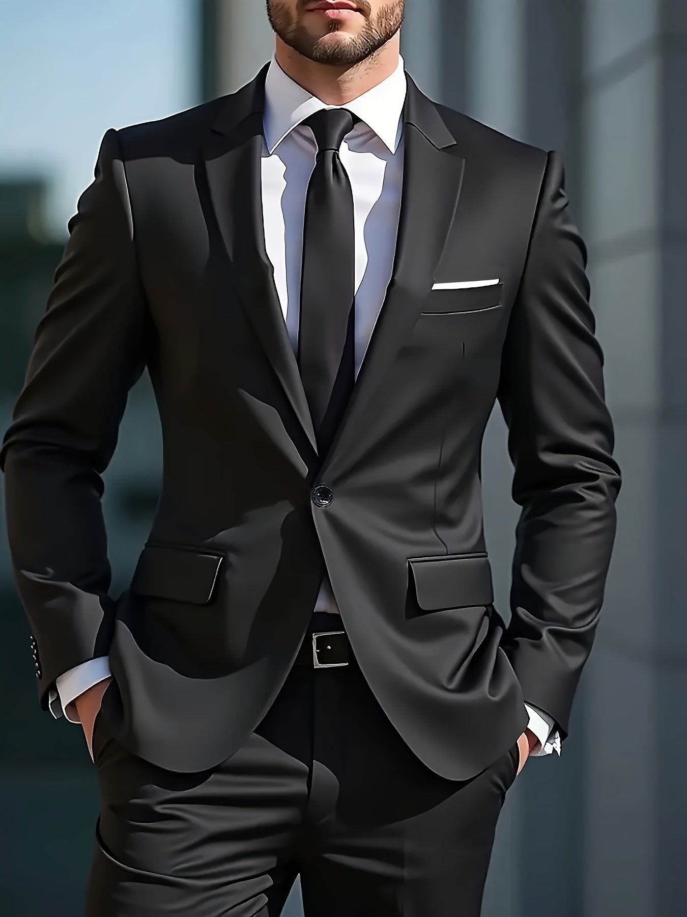 Men's Casual Business Suit 2-Piece Set with Lapel Collar
