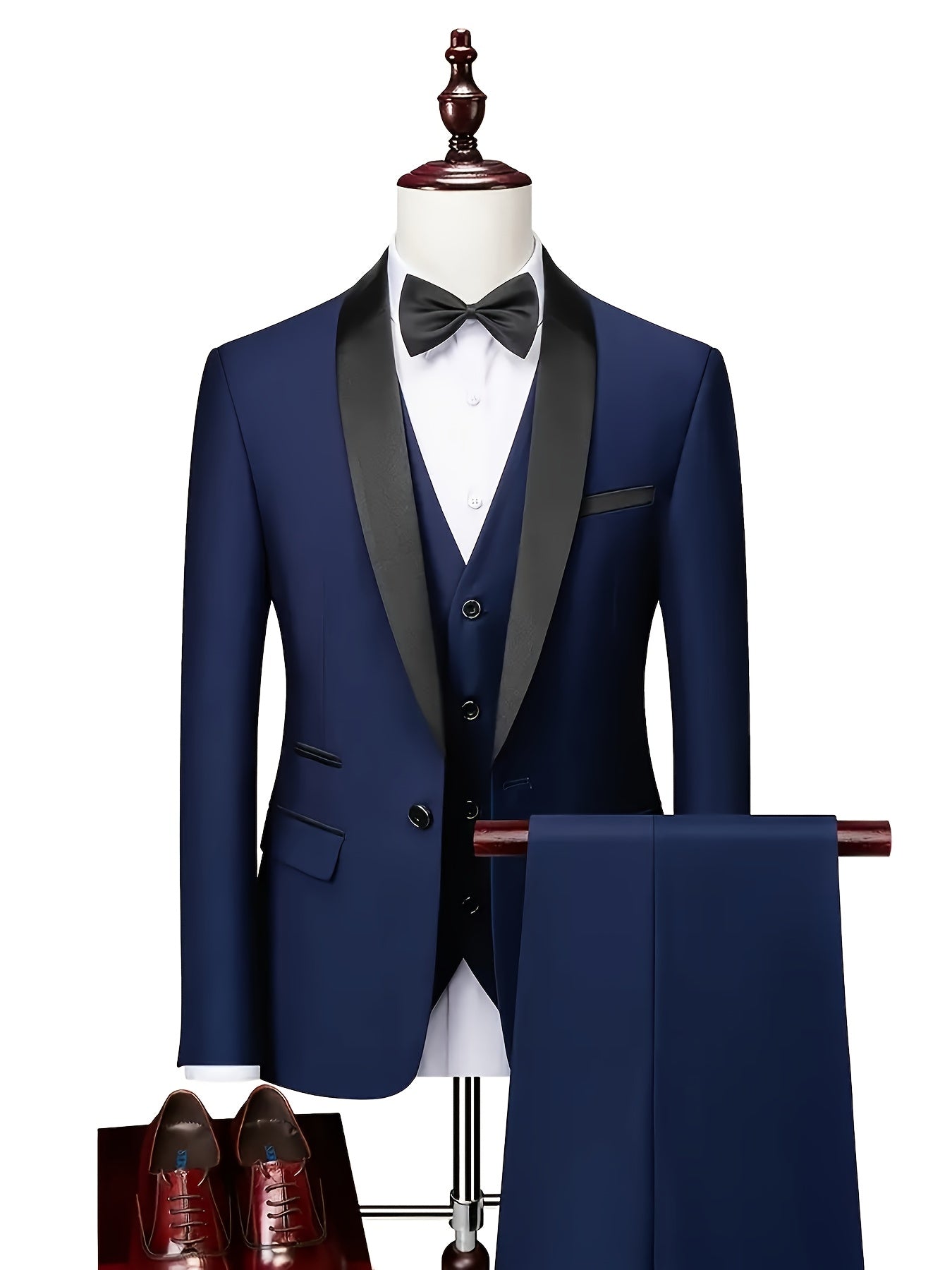 Men's Slim-Fit Notch Lapel 3-Piece Suit with Vest and Pants