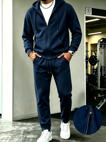 Men's Casual Hooded Sweatshirt and Drawstring Pants Set - Fall/Winter