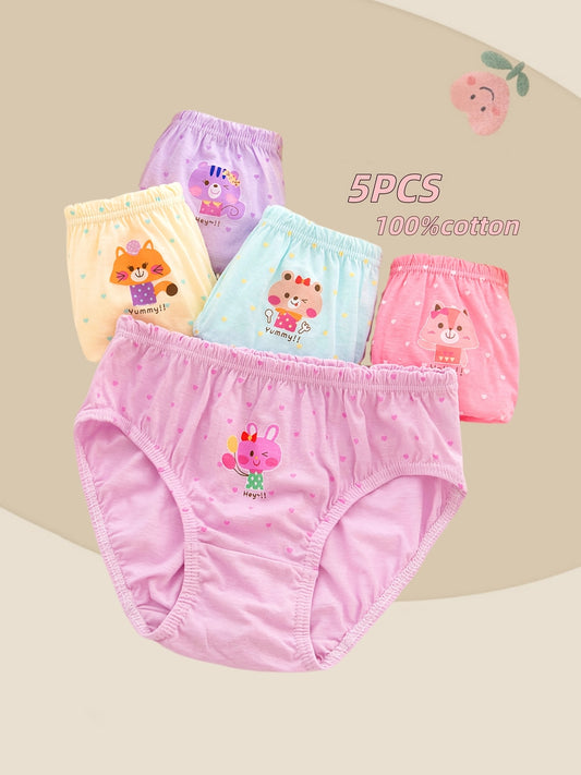 Girls' Cotton Briefs 5-Pack, Soft Cute Cartoon Underwear