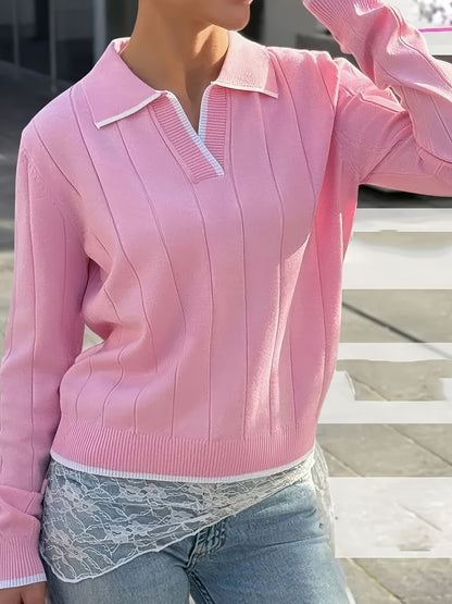 Women's Slim-Fit Long Sleeve Viscose Polo Top for Spring/Fall