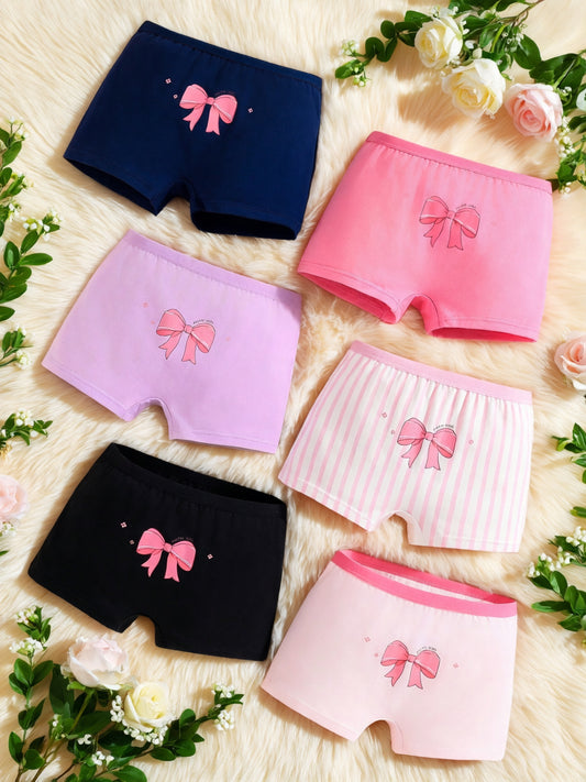 6-Pc Girls' Cotton Cartoon Briefs, Comfortable Mid-Rise Trunks