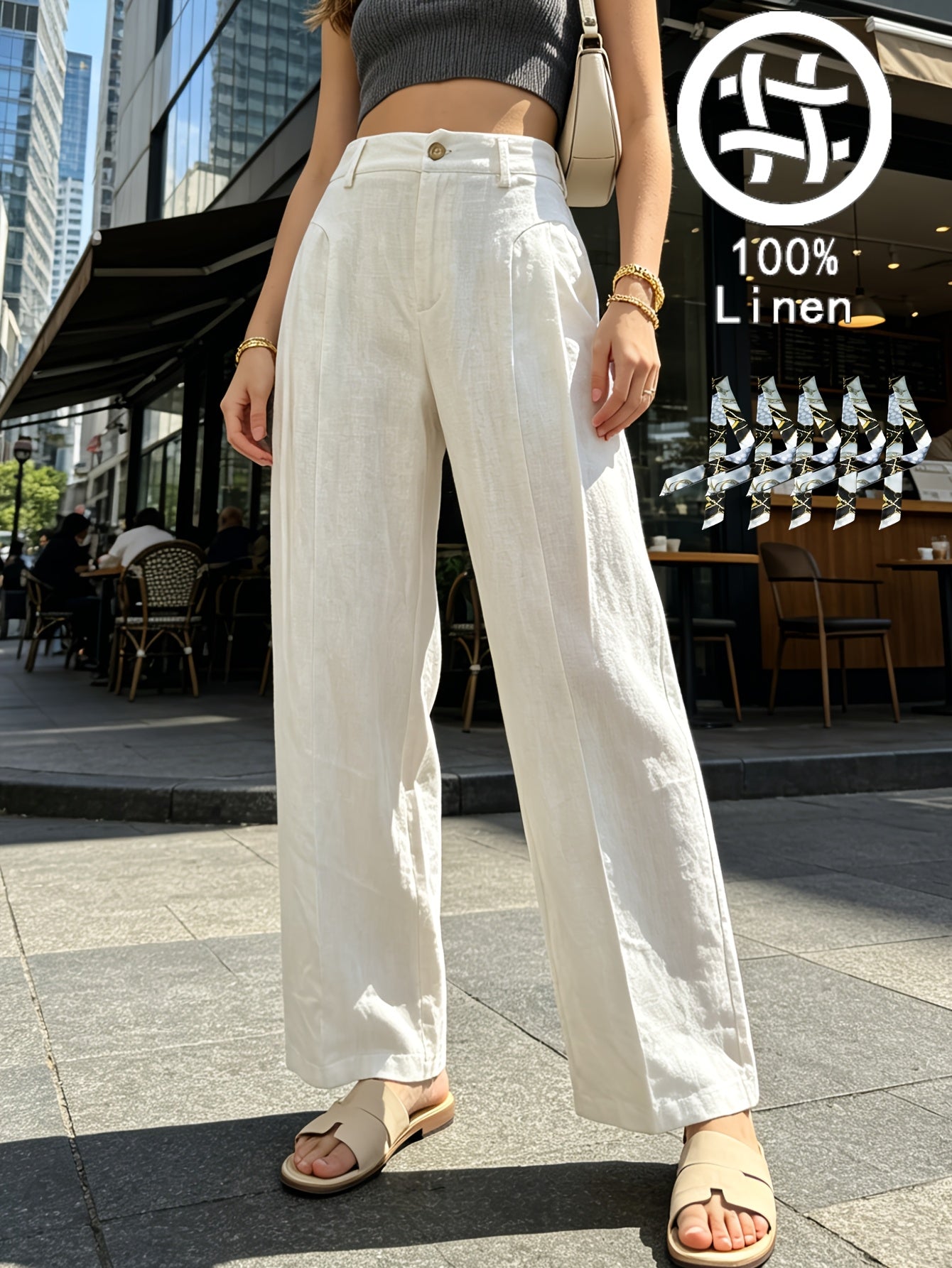 Elegant 100% Linen Long Straight Pants with Pockets for Spring