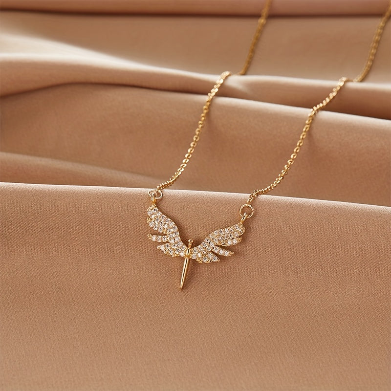 Glamorous Copper Angel Wings Pendant with Synthetic Zirconia