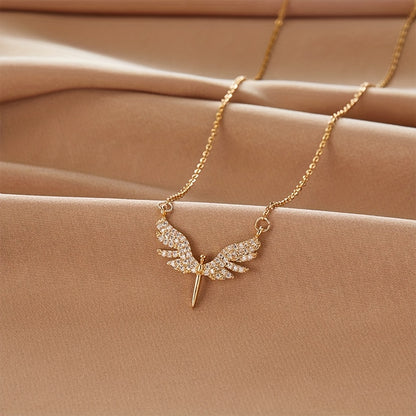 Glamorous Copper Angel Wings Pendant with Synthetic Zirconia