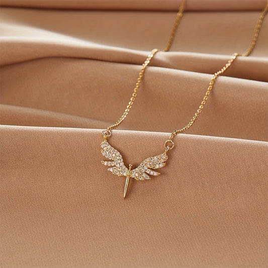 Glamorous Copper Angel Wings Pendant with Synthetic Zirconia