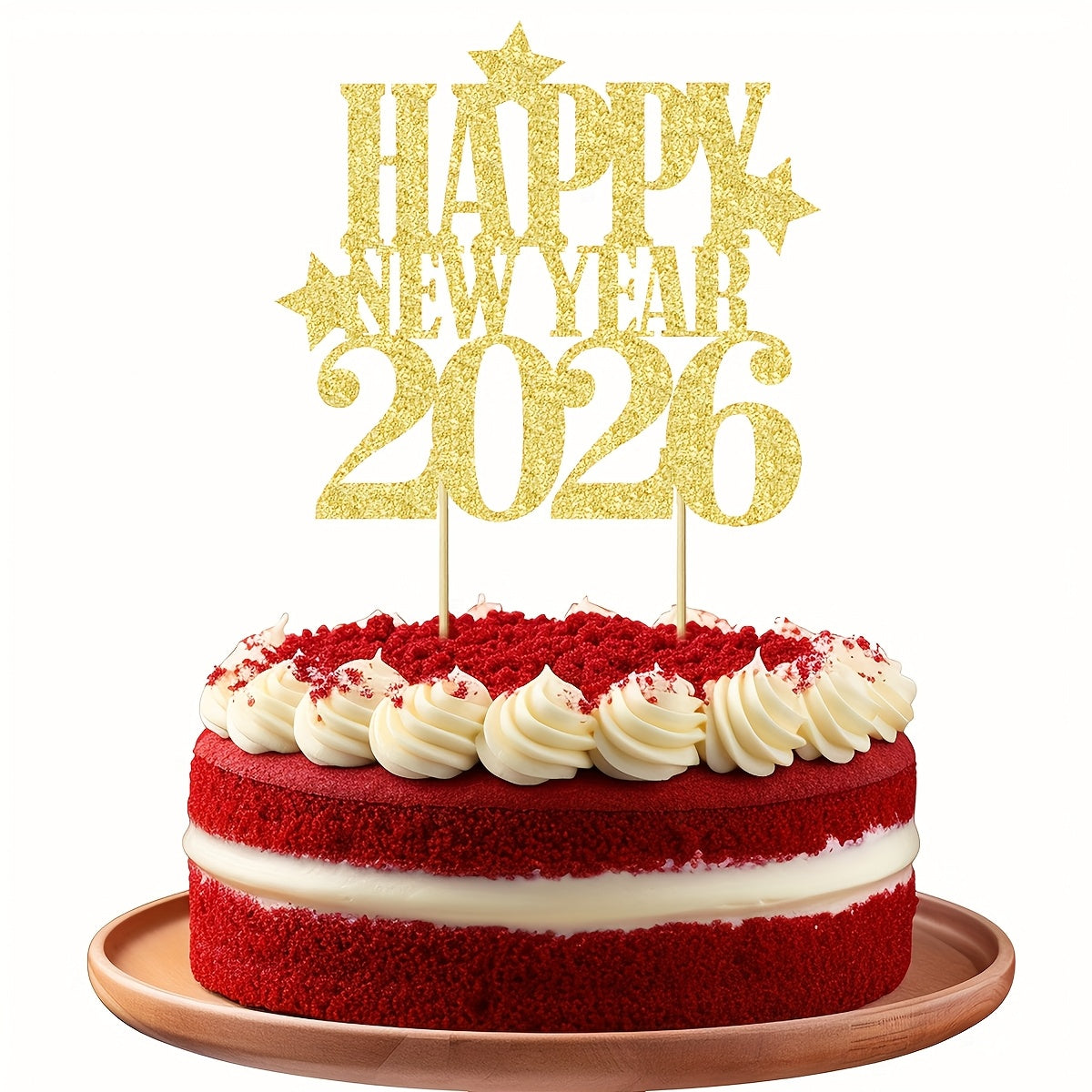 1pc Hello 2026 Numbered Cake Topper - Large White & Golden 2026 Centerpiece for New Year's Eve, & Shower Party Decorations - Number Decor with Black Outline - Easy-to-Use Single-Year Countdown Sign for Christmas,Newyear,Valen