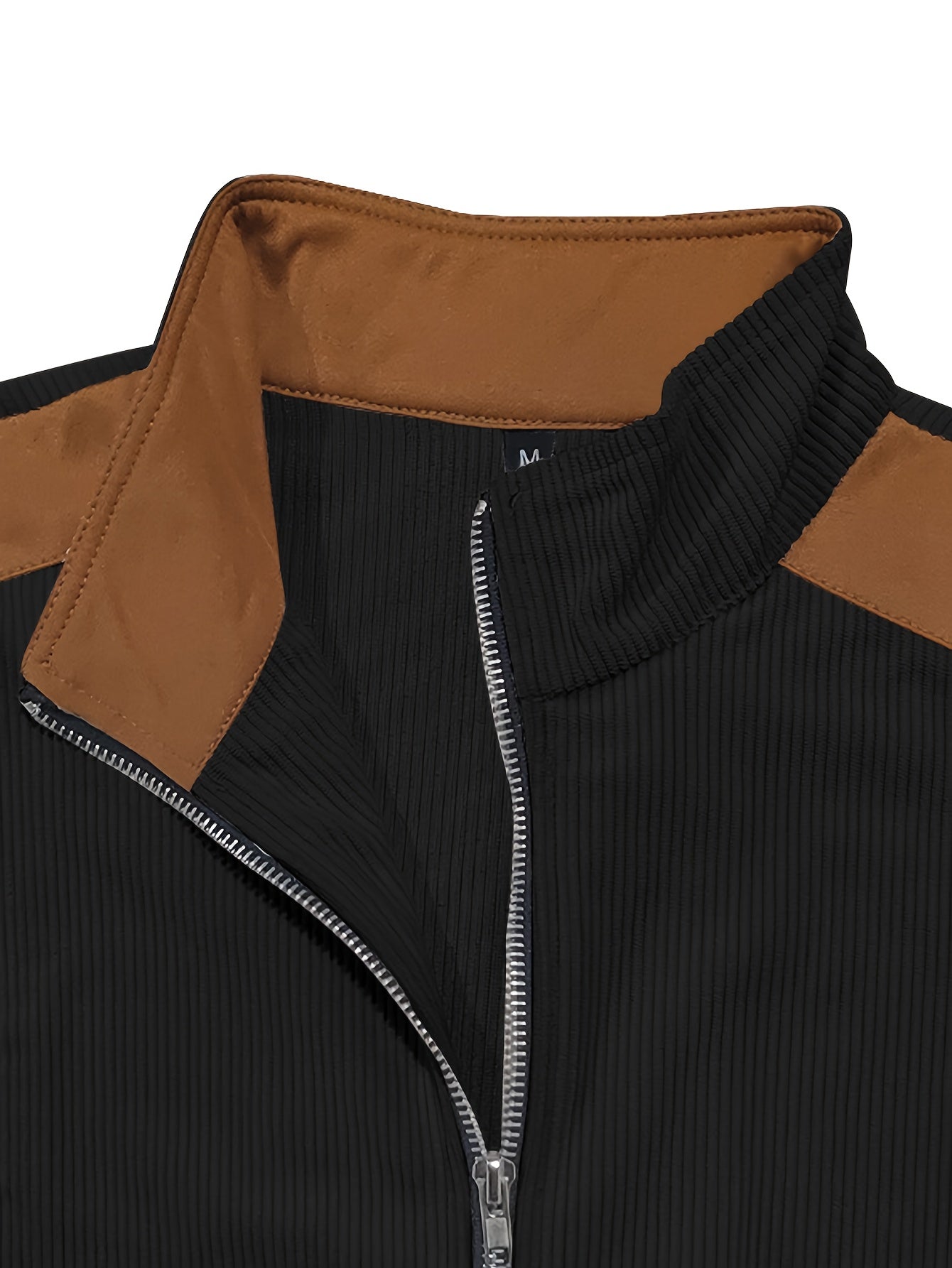 Men'S Long Sleeve Patchwork Fashion Warm Jacket, Corduroy Long Sleeve Warm Coat with Zipper Stand Collar Long Sleeve Casual Comfortable Autumn and Winter Style