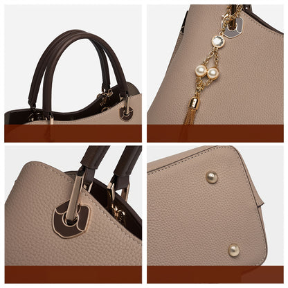 Elegant Large-Capacity Women's Leather Tote Bag with Tassel