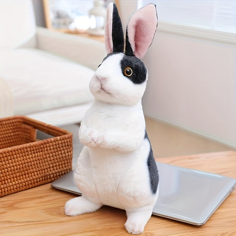 1pc Plush Rabbit Toy in White, Beige, And Black - an Adorable Stuffed Bunny, Perfect for Birthday Gifts And Easter Decorations, Made of Soft Polyester Fabric, Synthetic Fiber Material, And Filled with PP Cotton, Plush Figures