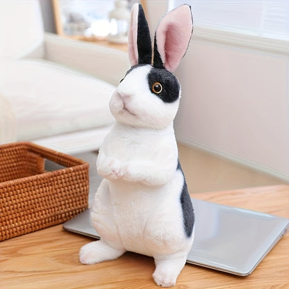 1pc Plush Rabbit Toy in White, Beige, And Black - an Adorable Stuffed Bunny, Perfect for Birthday Gifts And Easter Decorations, Made of Soft Polyester Fabric, Synthetic Fiber Material, And Filled with PP Cotton, Plush Figures