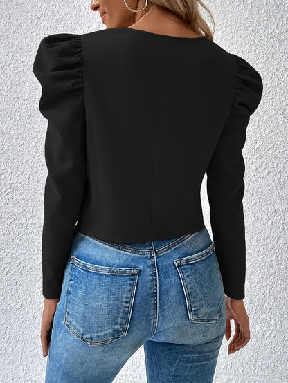 Plus Size - Elegant Plus Size Women'S Sleeve Zip-Up Cardigan - Black Casual Open Front Jacket with Lapel Collar, Long Sleeves, and Side Pockets for Spring/Fall Outings, Versatile Clothing | Elegant Cardigan | Nonstretch Fabri