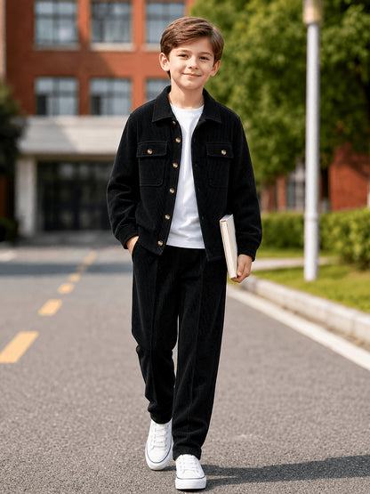 Boys' Casual Corduroy 2-Piece Jacket and Pants Set for Fall