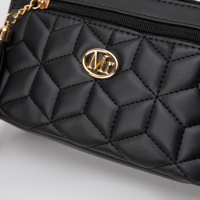 Quilted Women'S Crossbody Bag with Large Capacity, Casual Shoulder Bag Featuring Tassel Decorations, Multiple Zip Openings, And Adjustable Shoulder Strap