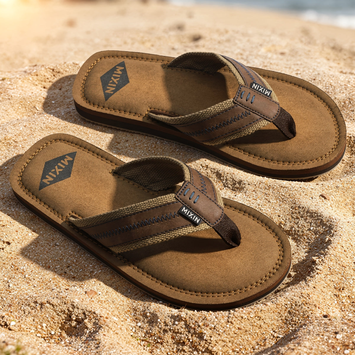 Men's Casual Flip-Flops with Woven PU Strap and EVA Sole