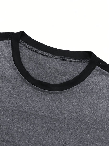Men's Lightweight Summer Casual T-Shirt - Short Sleeve, Crew Neck, Two-Tone Color Block Design (Light Gray  Dark Gray), Machine Washable, Perfect for Casual Attire, Smooth Texture Fabric