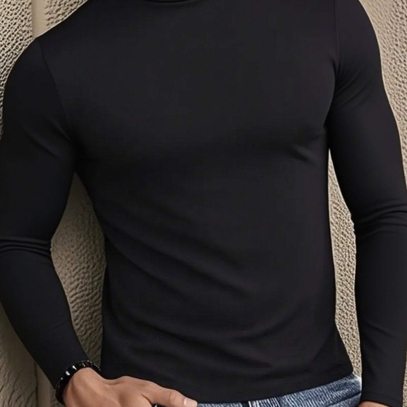 Men'S Long Sleeve T-Shirt - Elegant Half-High Neck, Minimalist Formal & Everyday Shirt for Office, Events, Outings - Easy-Care Everyday Essential Top, Versatile Clothing, Modern Look, Durable Construction, Stylish Blouse, Pro
