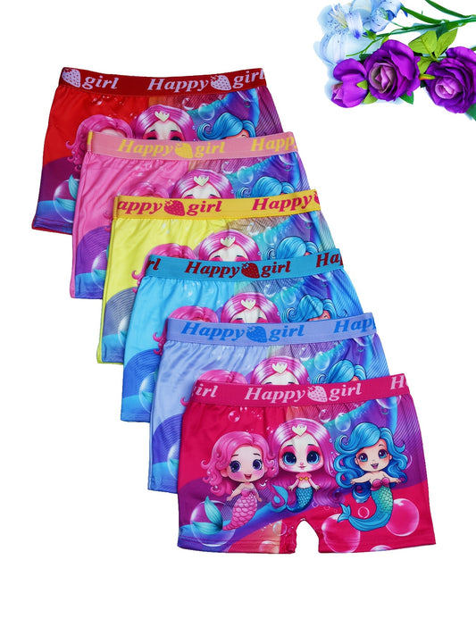 Girls' Breathable Cartoon Boyshorts Underwear, Soft Elastic Waist