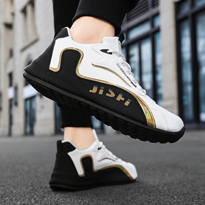 Letter Print. Casual Fashion. Low Top. Lace-Up. Solid Color. Comfortable. Good Grip. Unisex. Multifunctional. Skate Shoes. Men'S Casual Sports Sneakers Breathable, Non-Slip Running Shoes, Soft Sole, Golden And Black Design. G - ayq